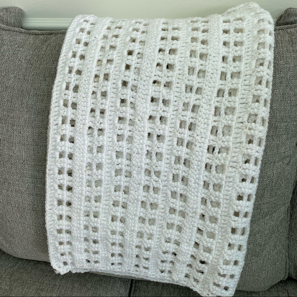 White Crochet Handcrafted Afghan Small Throw Blanket Vintage